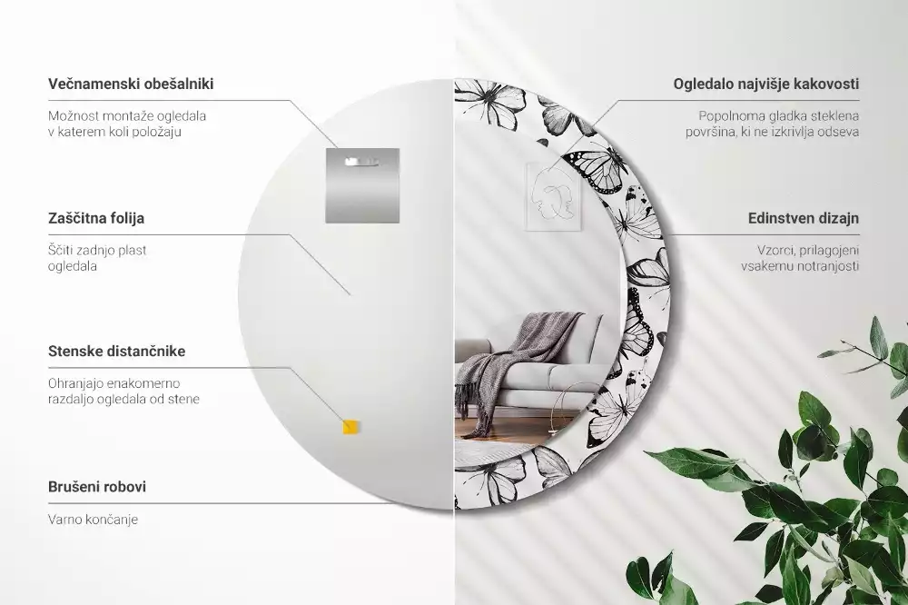 Oglindă cu decor rotundă Fluturi