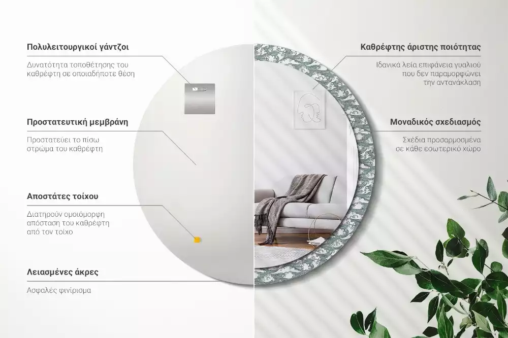 Oglindă rotundă imprimată Nori