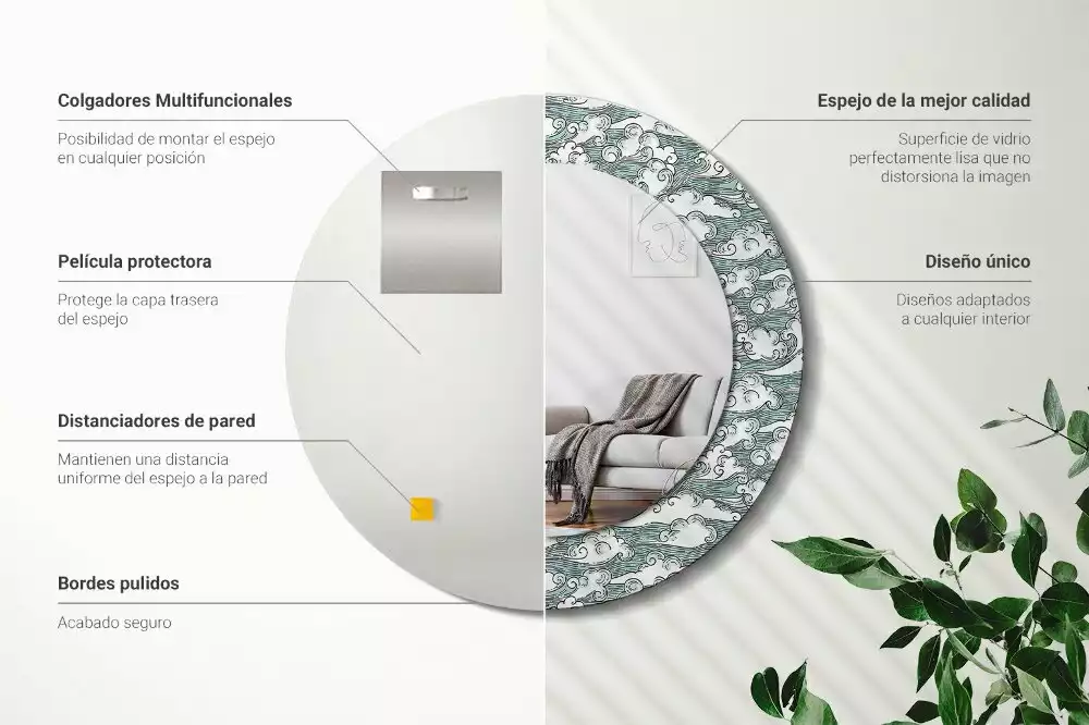 Oglindă rotundă imprimată Nori