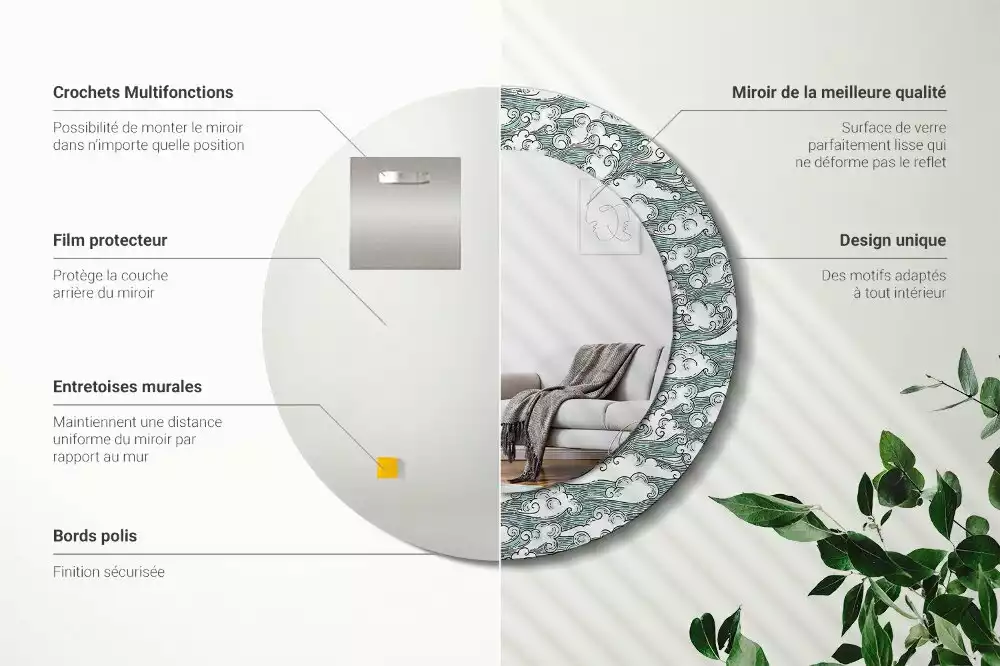 Oglindă rotundă imprimată Nori