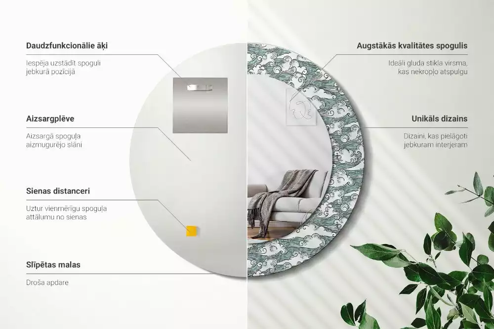 Oglindă rotundă imprimată Nori