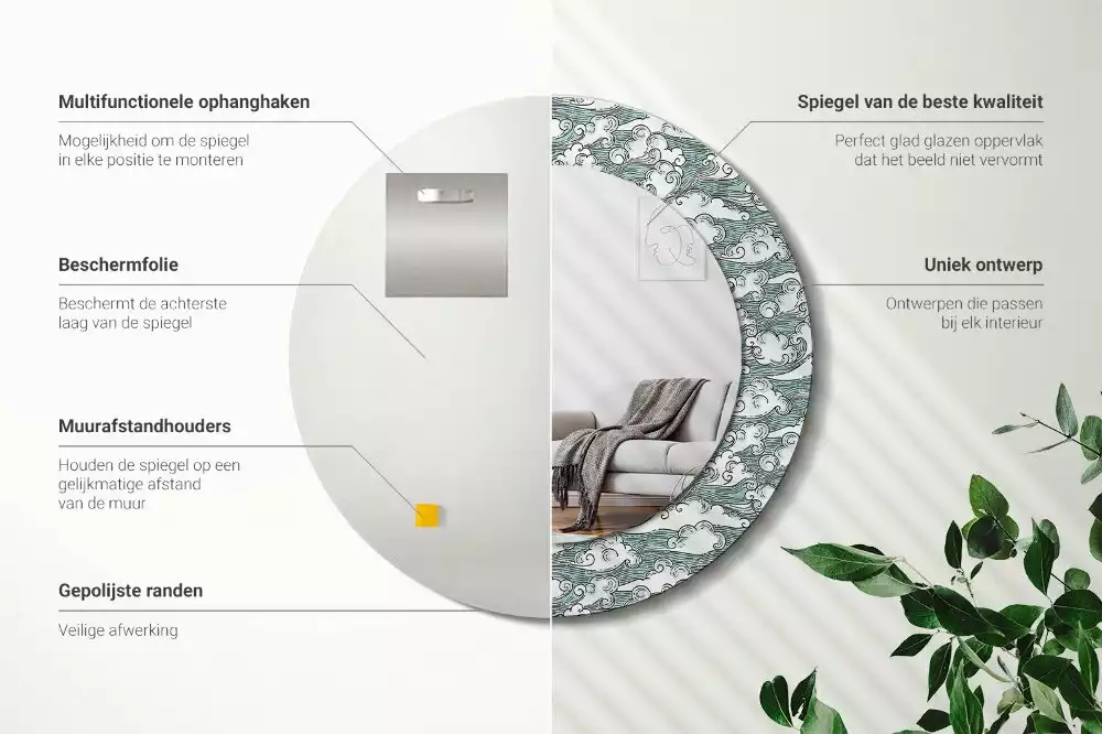 Oglindă rotundă imprimată Nori