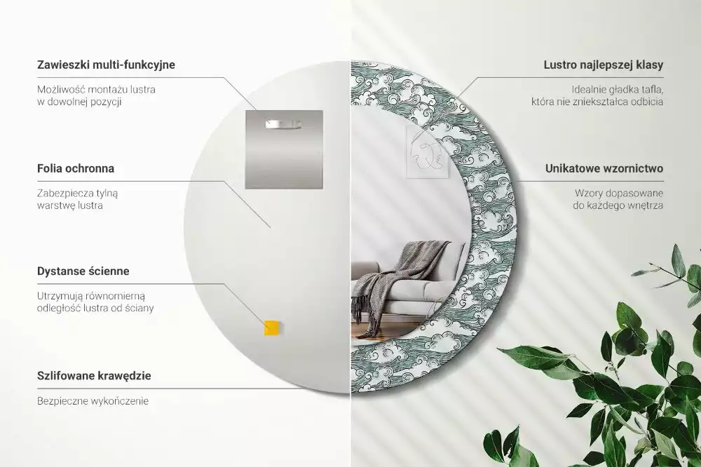 Oglindă rotundă imprimată Nori