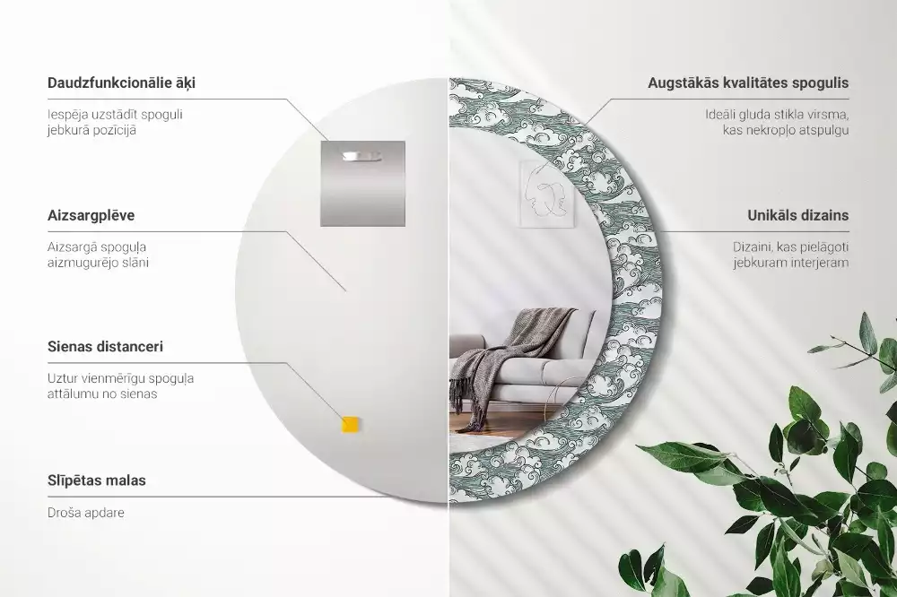 Oglindă rotundă imprimată Nori