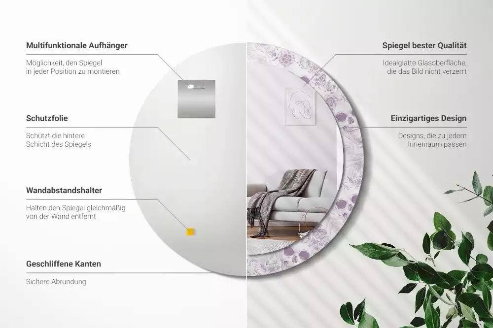 Oglindă rotundă ramă cu imprimeu Cranii