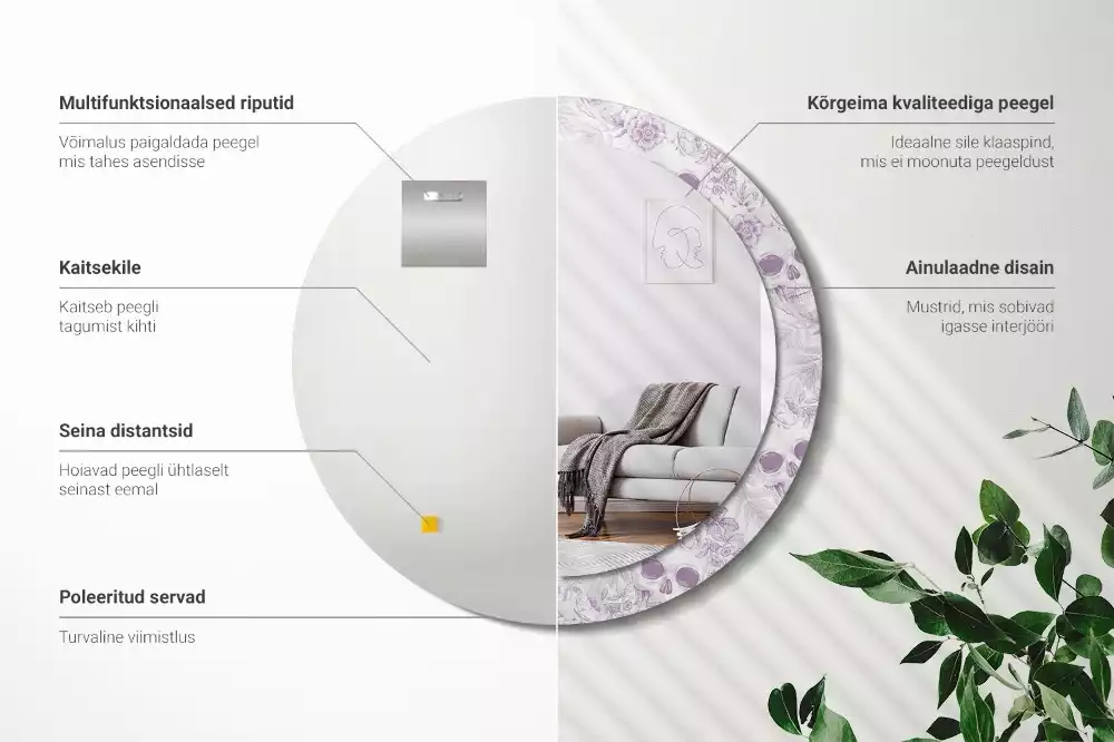 Oglindă rotundă ramă cu imprimeu Cranii