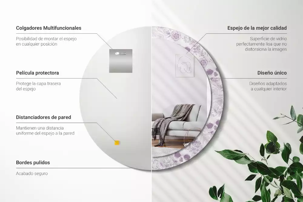 Oglindă rotundă ramă cu imprimeu Cranii