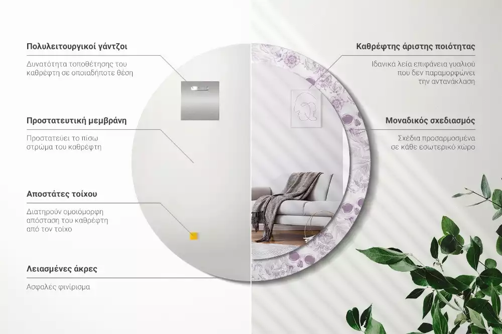 Oglindă rotundă ramă cu imprimeu Cranii