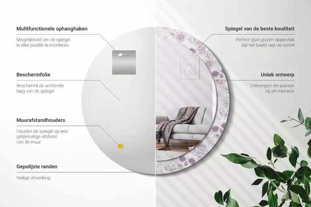 Oglindă rotundă ramă cu imprimeu Cranii