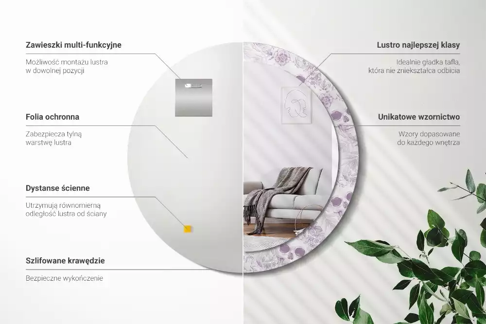 Oglindă rotundă ramă cu imprimeu Cranii