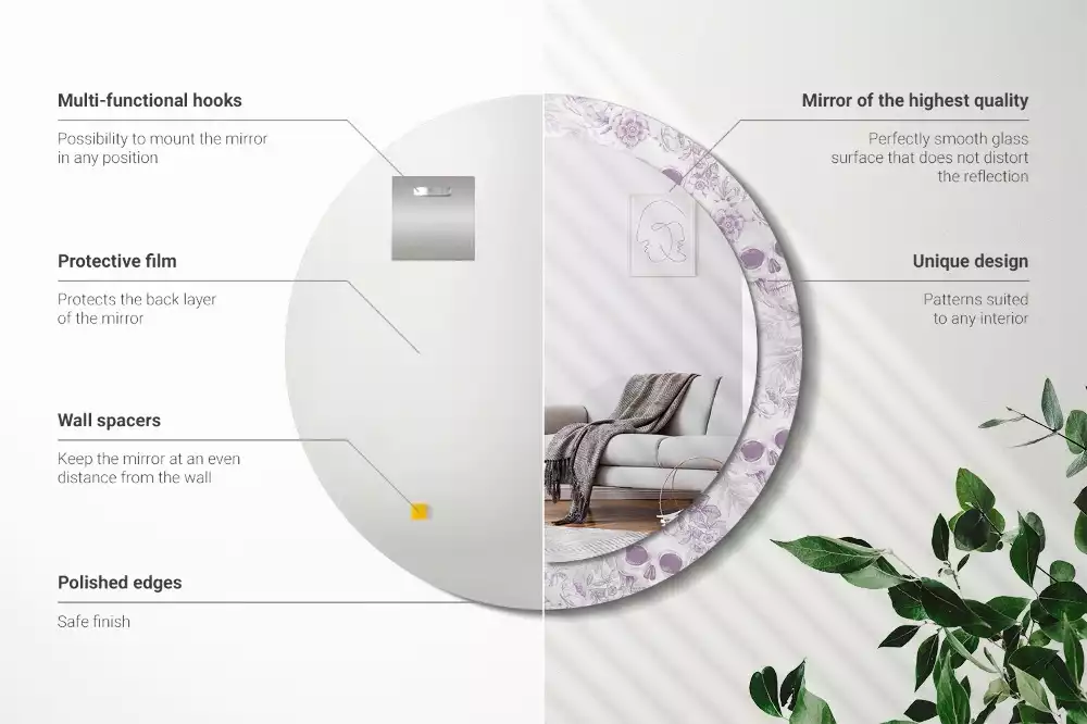 Oglindă rotundă ramă cu imprimeu Cranii