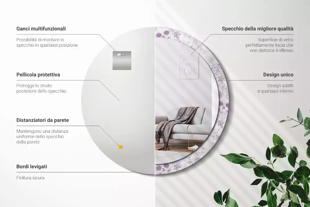 Oglindă rotundă ramă cu imprimeu Cranii