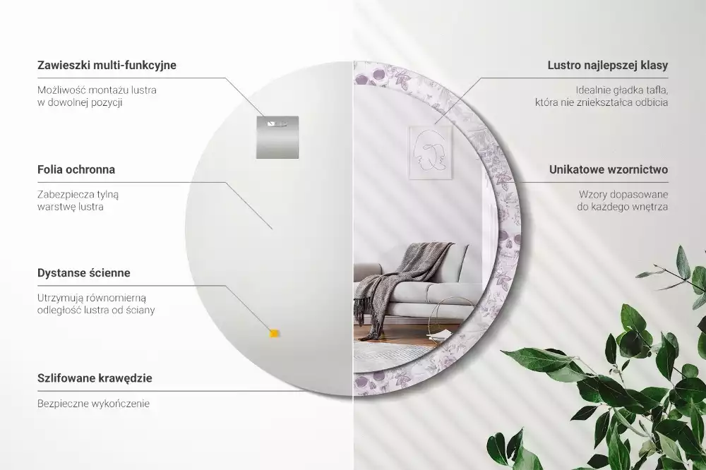 Oglindă rotundă ramă cu imprimeu Cranii