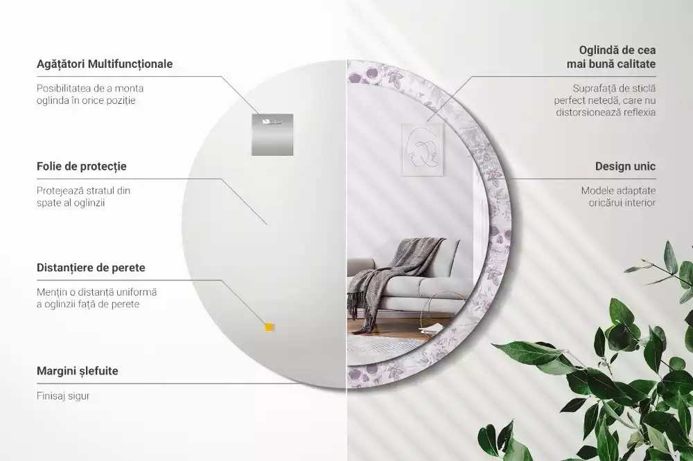 Oglindă rotundă ramă cu imprimeu Cranii