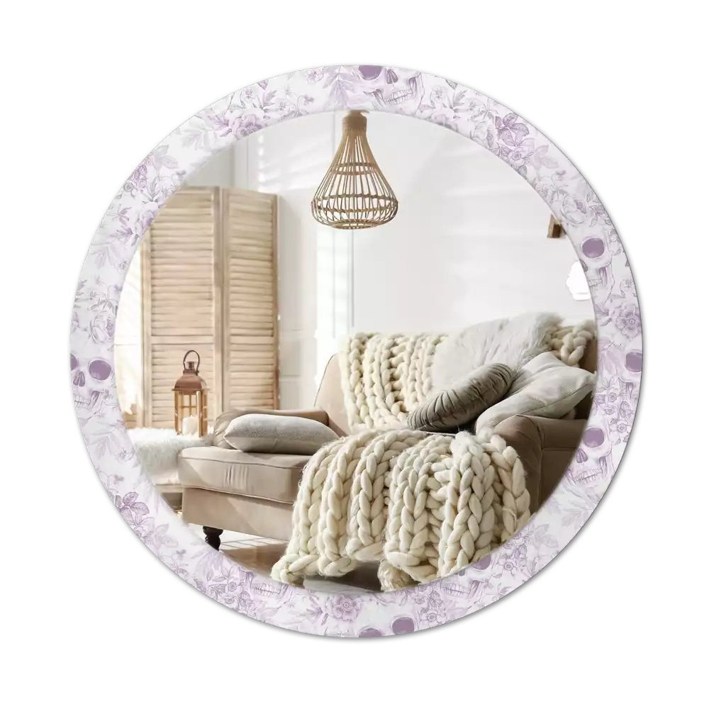 Oglindă rotundă ramă cu imprimeu Cranii