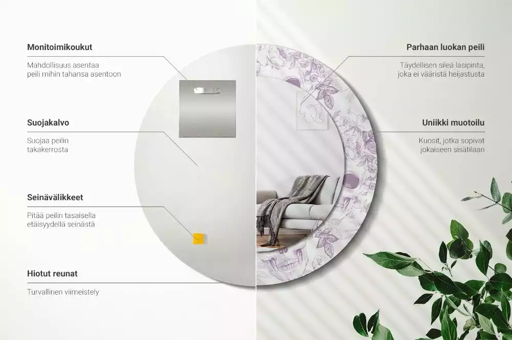 Oglindă rotundă ramă cu imprimeu Cranii