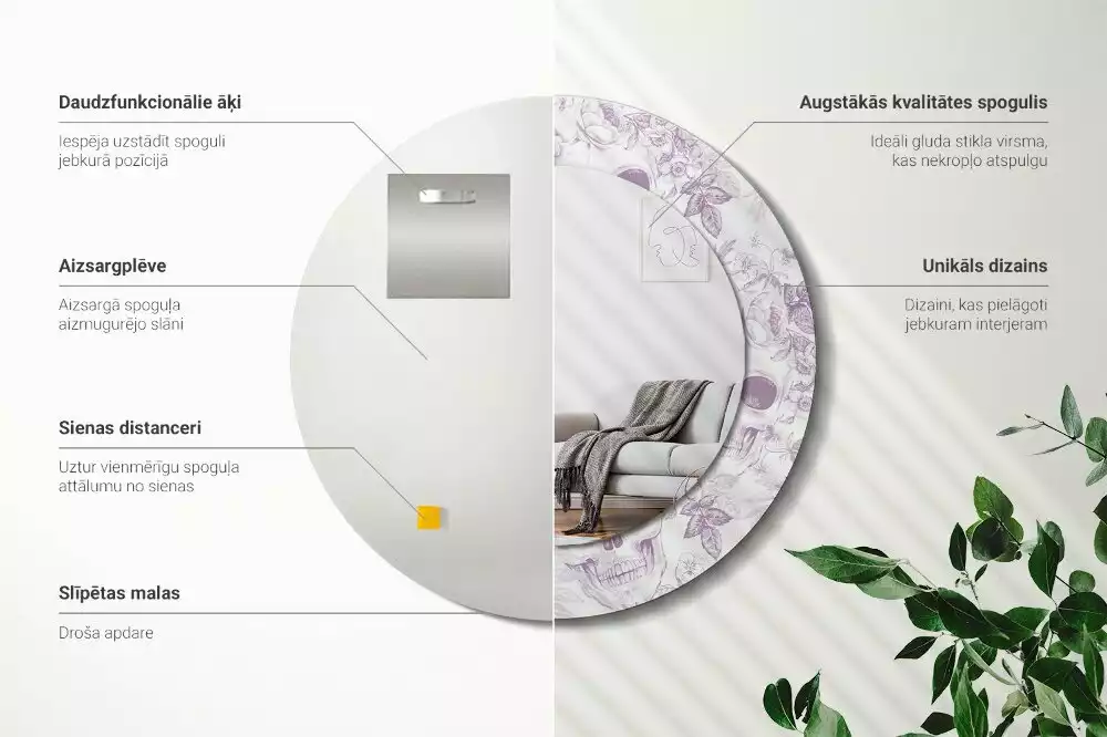 Oglindă rotundă ramă cu imprimeu Cranii