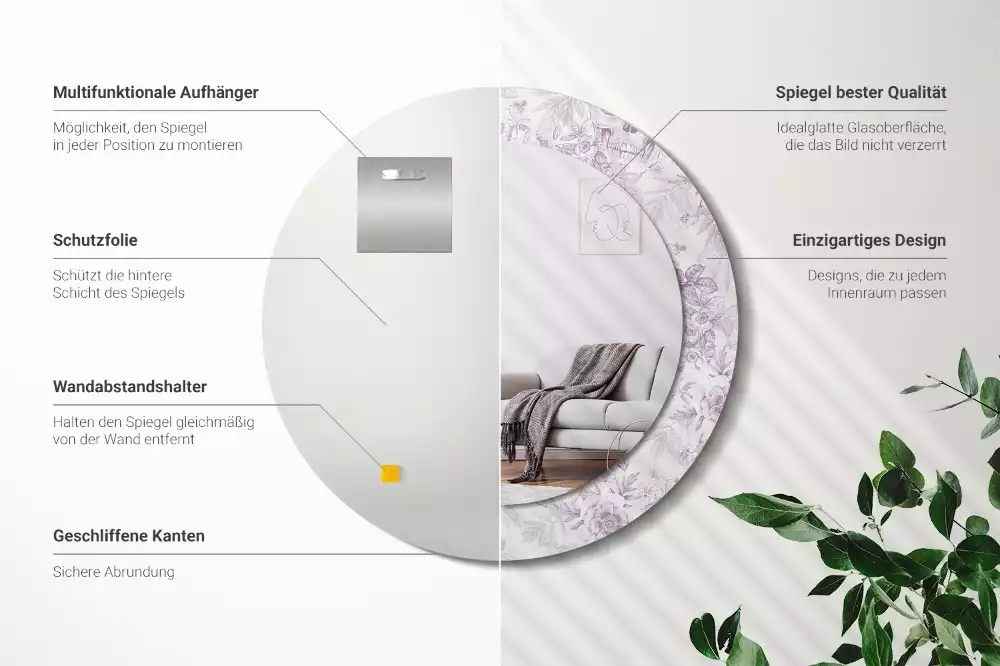 Oglindă rotundă ramă cu imprimeu Cranii