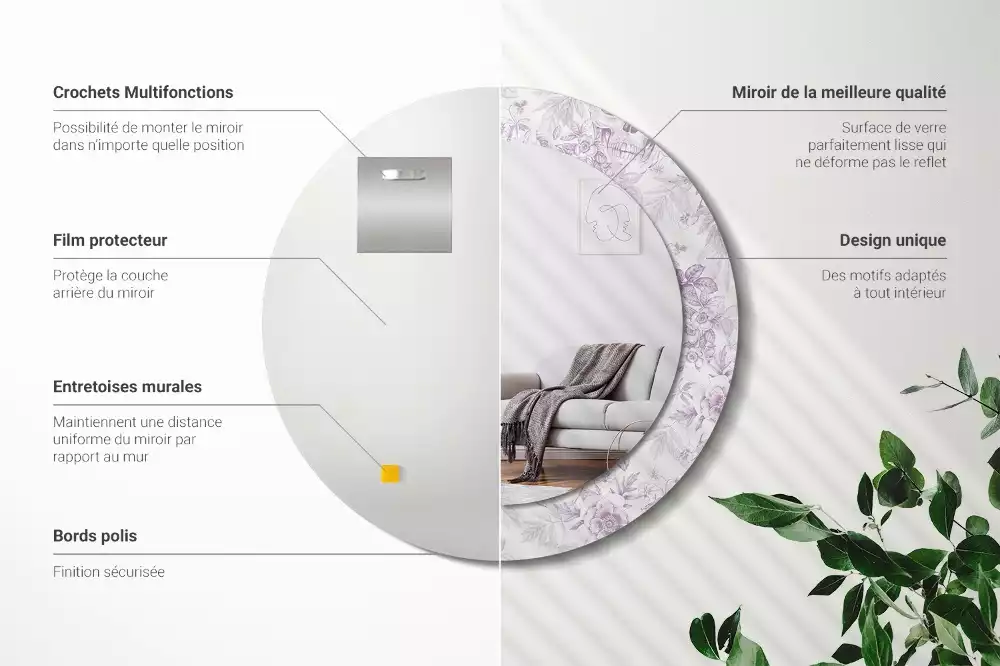 Oglindă rotundă ramă cu imprimeu Cranii