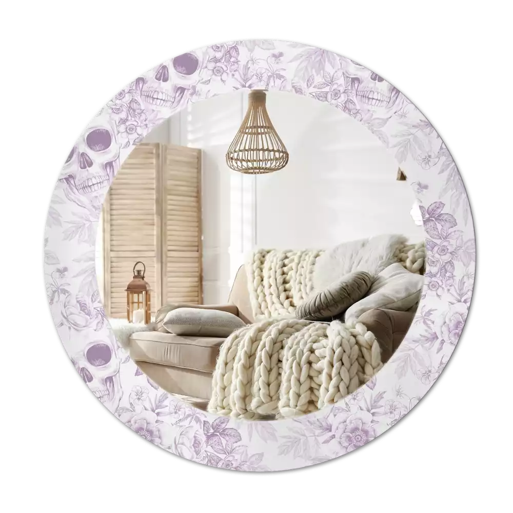 Oglindă rotundă ramă cu imprimeu Cranii