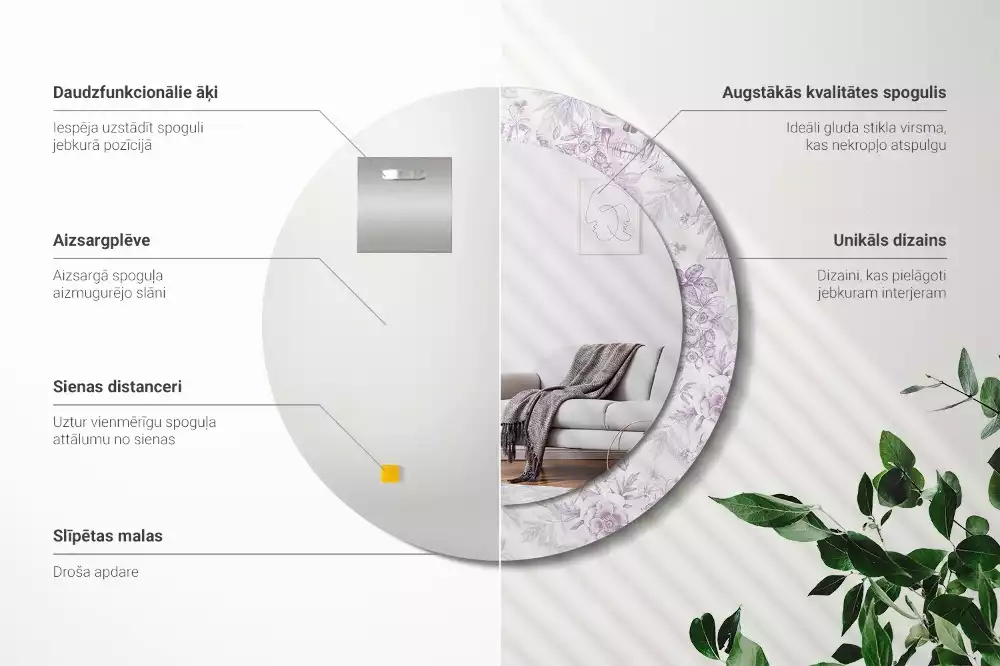 Oglindă rotundă ramă cu imprimeu Cranii