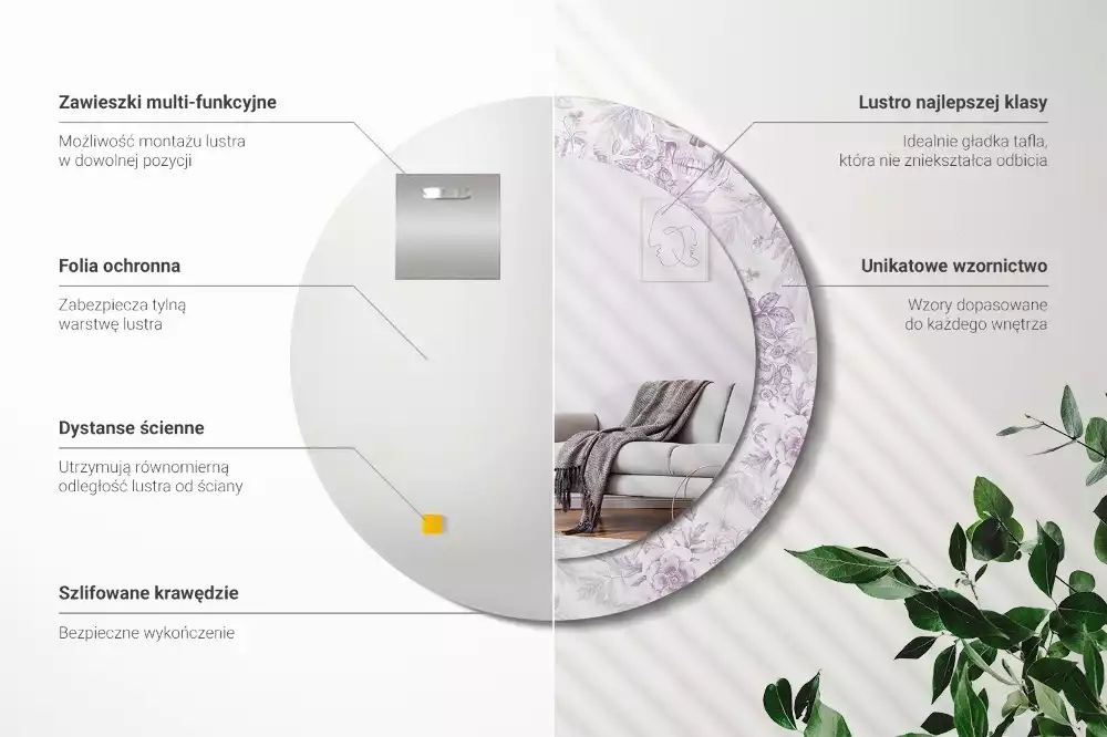 Oglindă rotundă ramă cu imprimeu Cranii