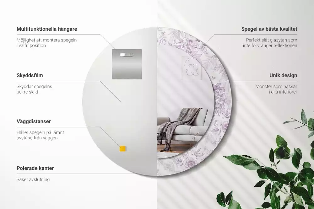 Oglindă rotundă ramă cu imprimeu Cranii