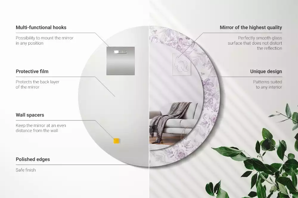 Oglindă rotundă ramă cu imprimeu Cranii