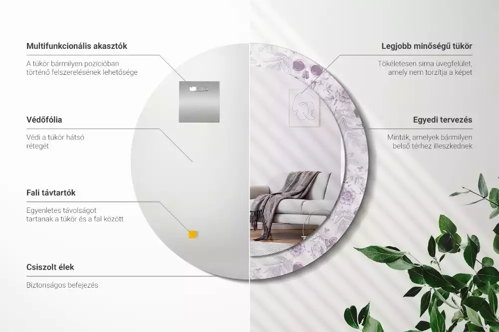 Oglindă rotundă ramă cu imprimeu Cranii