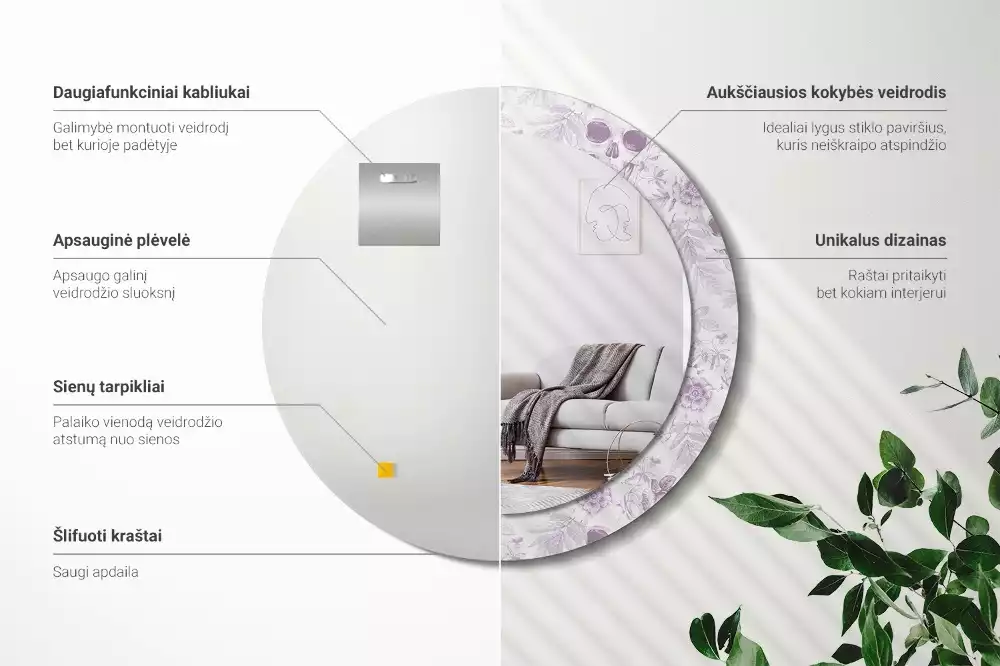 Oglindă rotundă ramă cu imprimeu Cranii