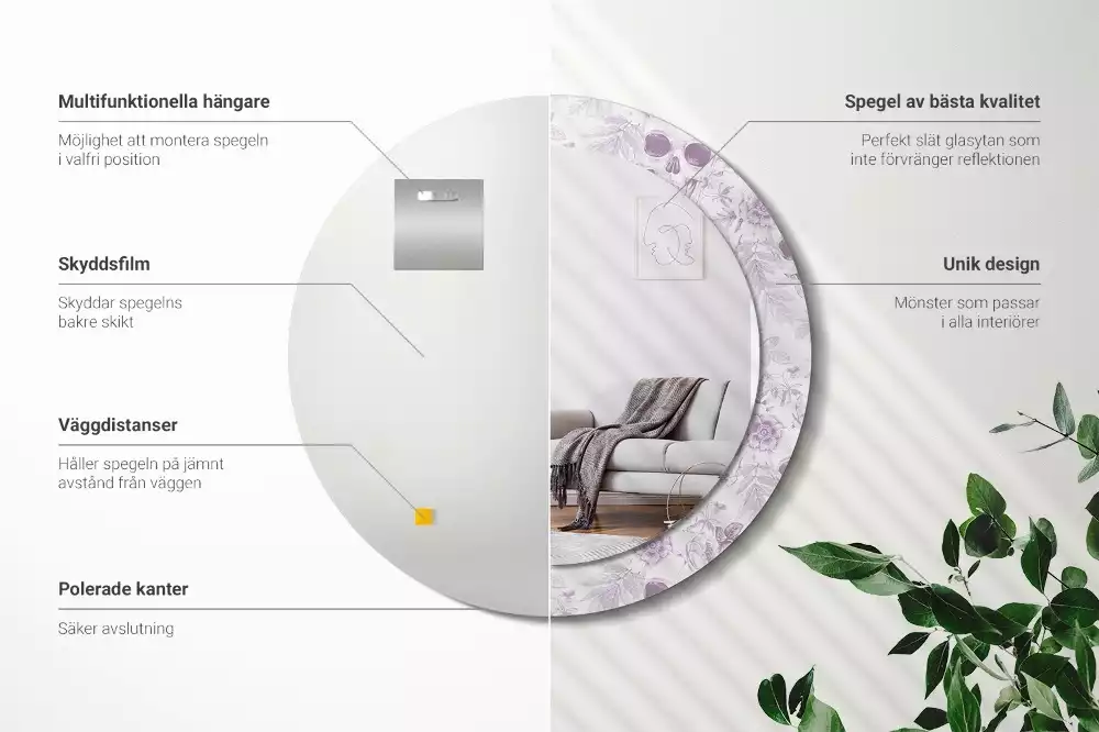 Oglindă rotundă ramă cu imprimeu Cranii