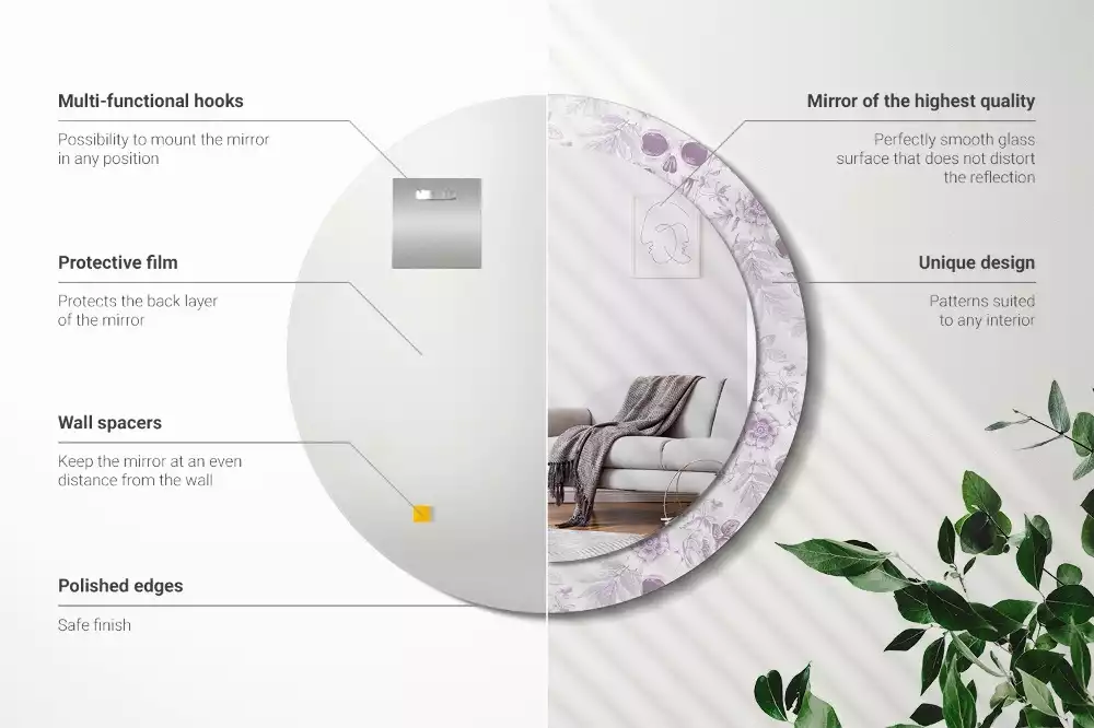 Oglindă rotundă ramă cu imprimeu Cranii