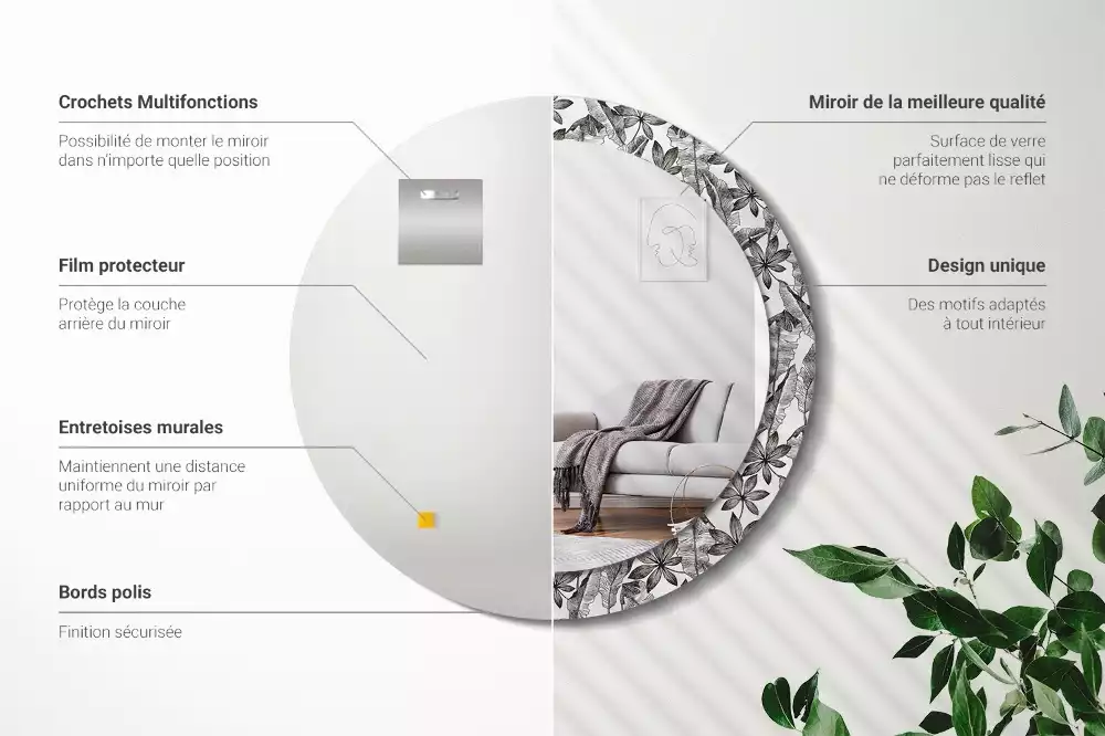 Oglindă rotundă ramă cu imprimeu Frunze tropicale