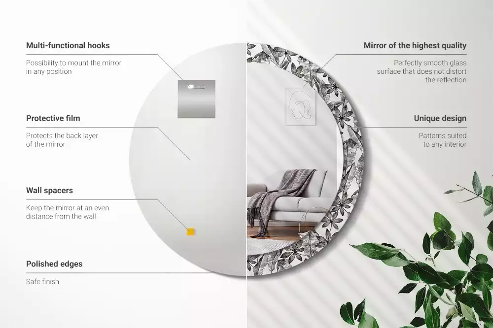 Oglindă rotundă ramă cu imprimeu Frunze tropicale