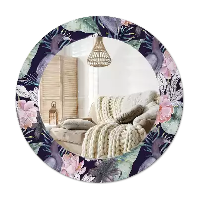 Oglindă rotundă ramă cu imprimeu Stârci păsări