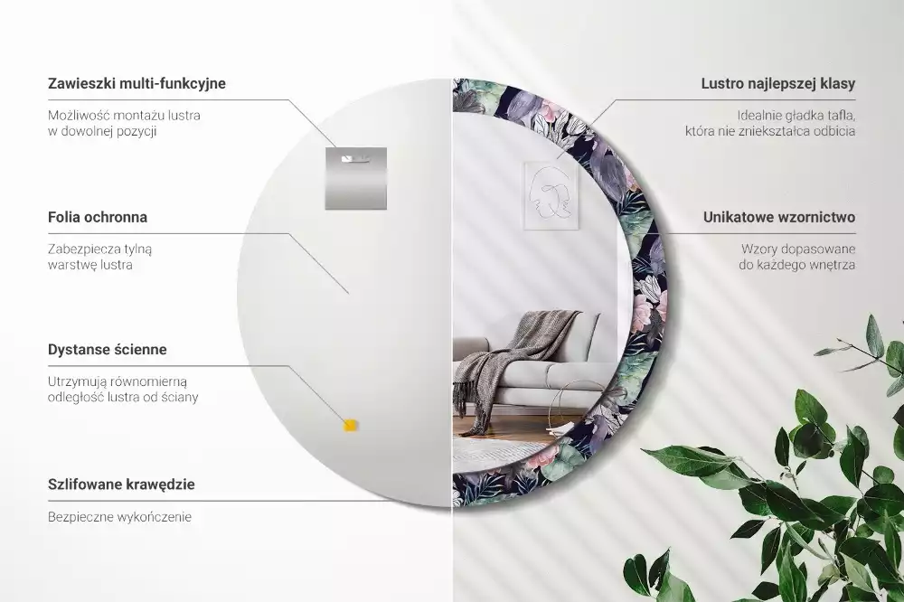 Oglindă rotundă ramă cu imprimeu Stârci păsări