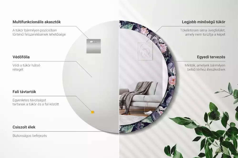 Oglindă rotundă ramă cu imprimeu Stârci păsări