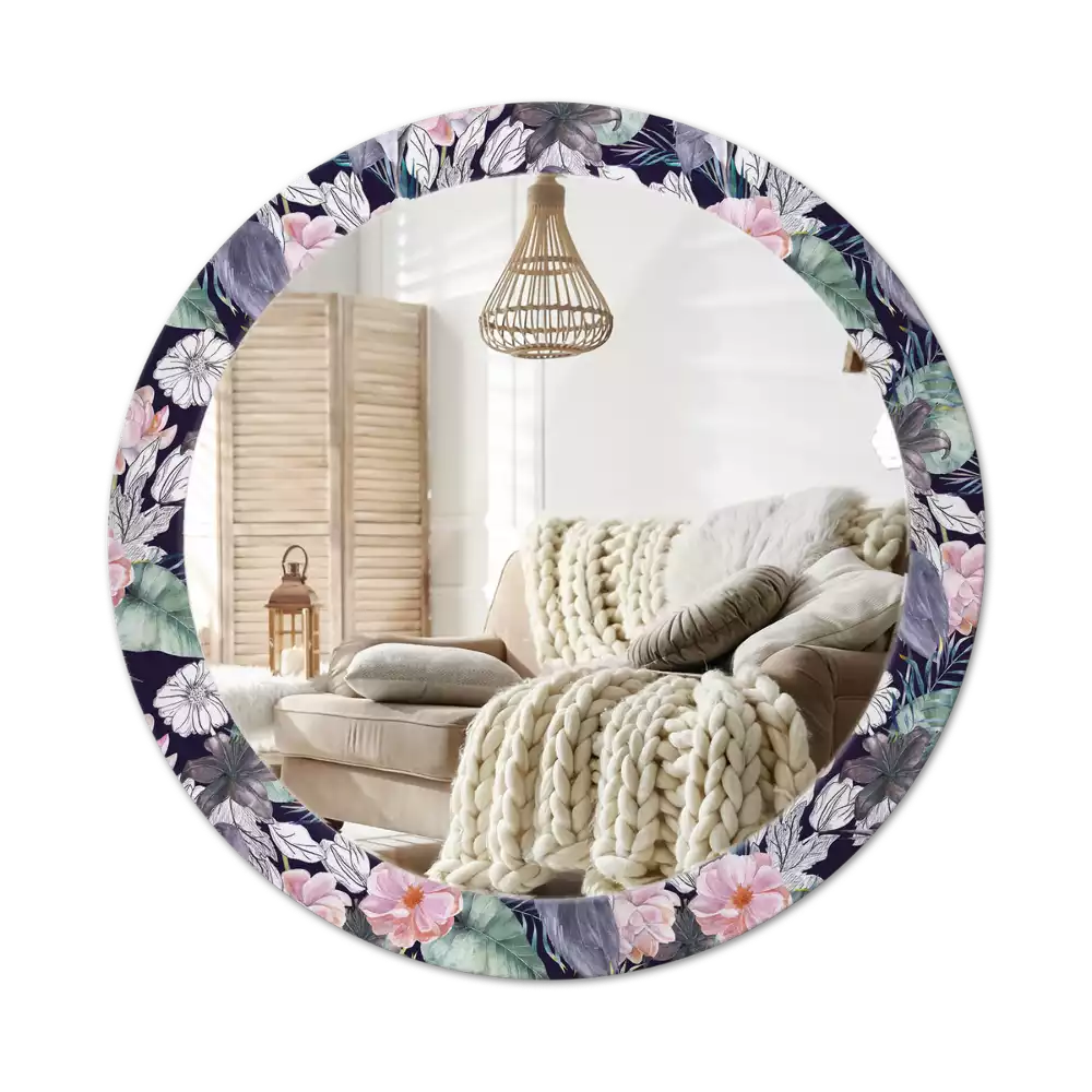 Oglindă rotundă ramă cu imprimeu Stârci păsări