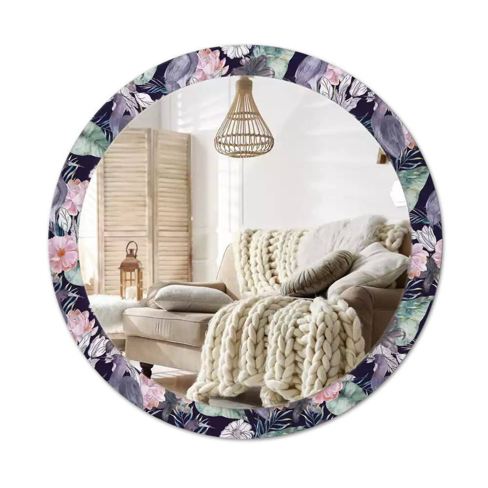 Oglindă rotundă ramă cu imprimeu Stârci păsări