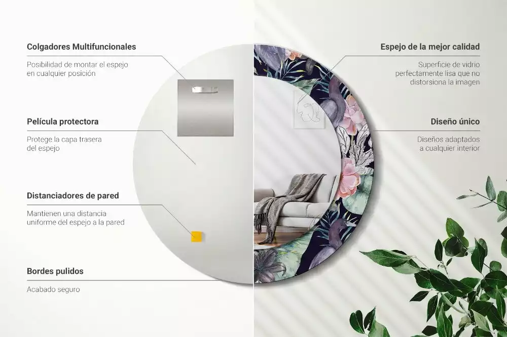 Oglindă rotundă ramă cu imprimeu Stârci păsări