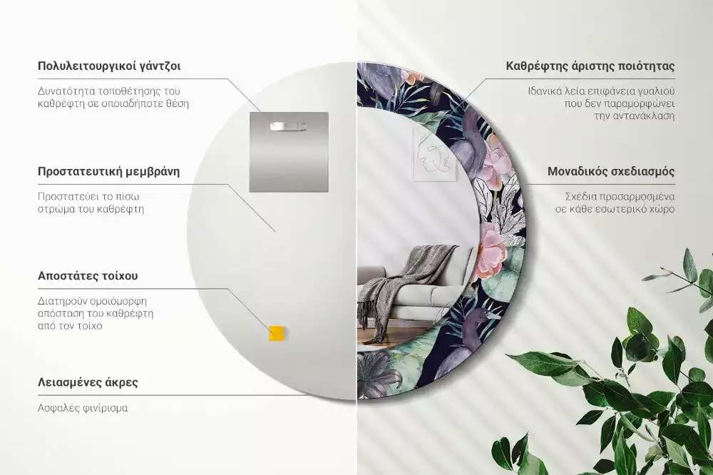 Oglindă rotundă ramă cu imprimeu Stârci păsări