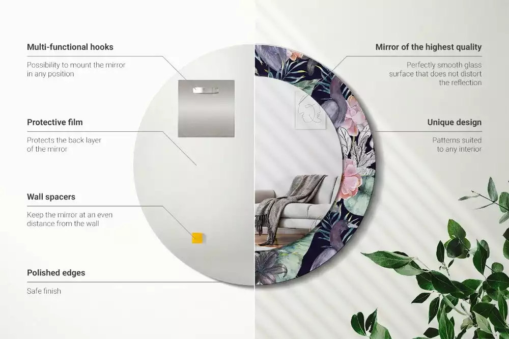 Oglindă rotundă ramă cu imprimeu Stârci păsări