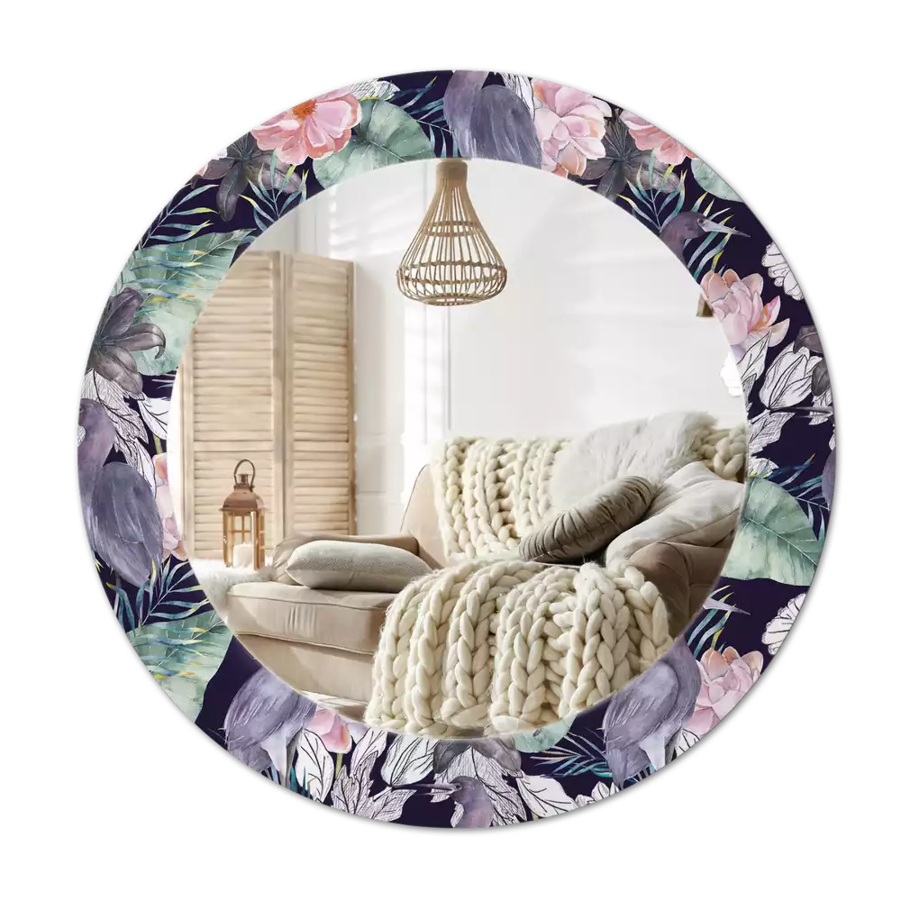 Oglindă rotundă ramă cu imprimeu Stârci păsări