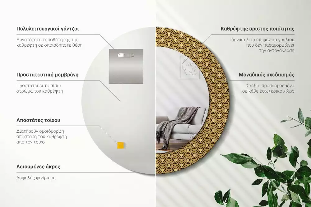 Oglindă rotundă imprimată Model retro