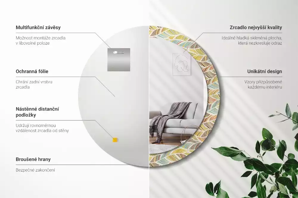 Oglindă rotundă ramă cu imprimeu Abstract