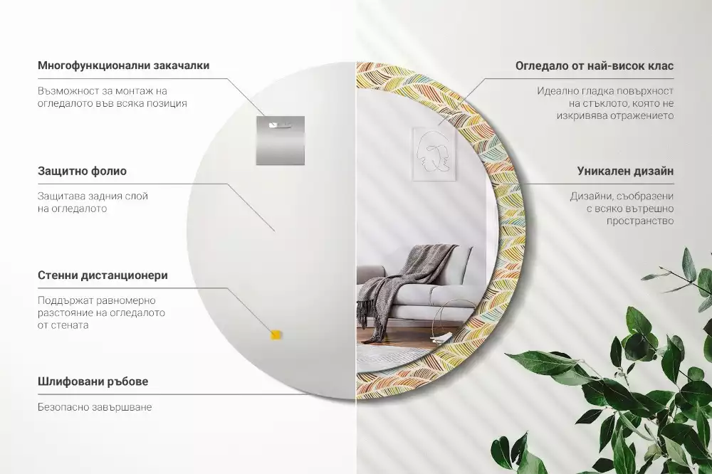 Oglindă rotundă ramă cu imprimeu Abstract