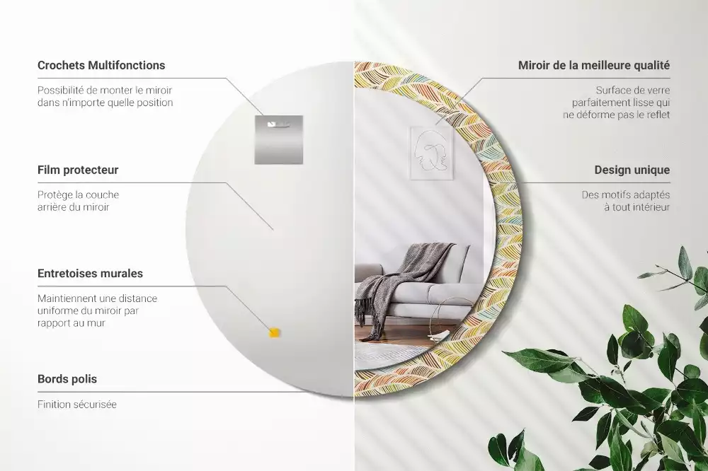 Oglindă rotundă ramă cu imprimeu Abstract