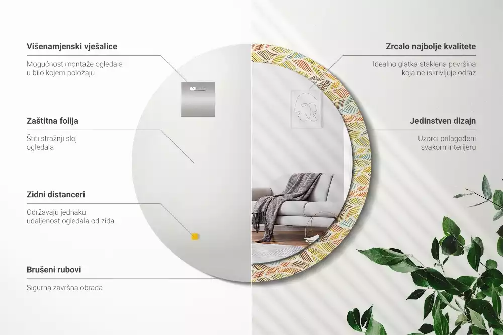 Oglindă rotundă ramă cu imprimeu Abstract