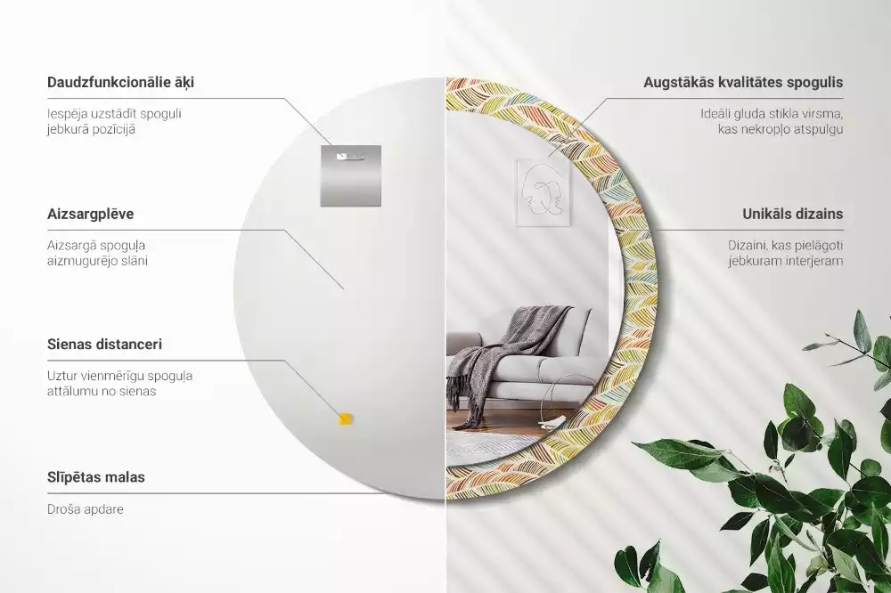 Oglindă rotundă ramă cu imprimeu Abstract