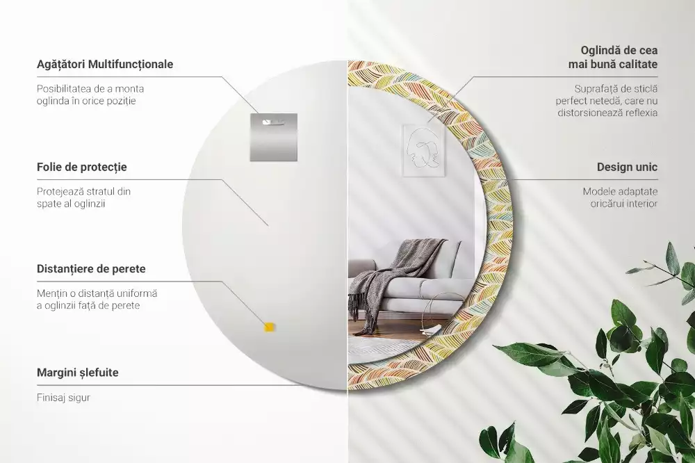 Oglindă rotundă ramă cu imprimeu Abstract